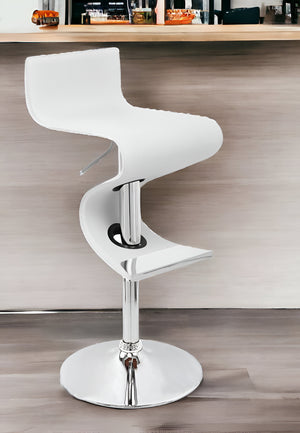Homeroots White And Silver Faux Leather And Metal Low Back Adjustable Height Bar Chair   555046
