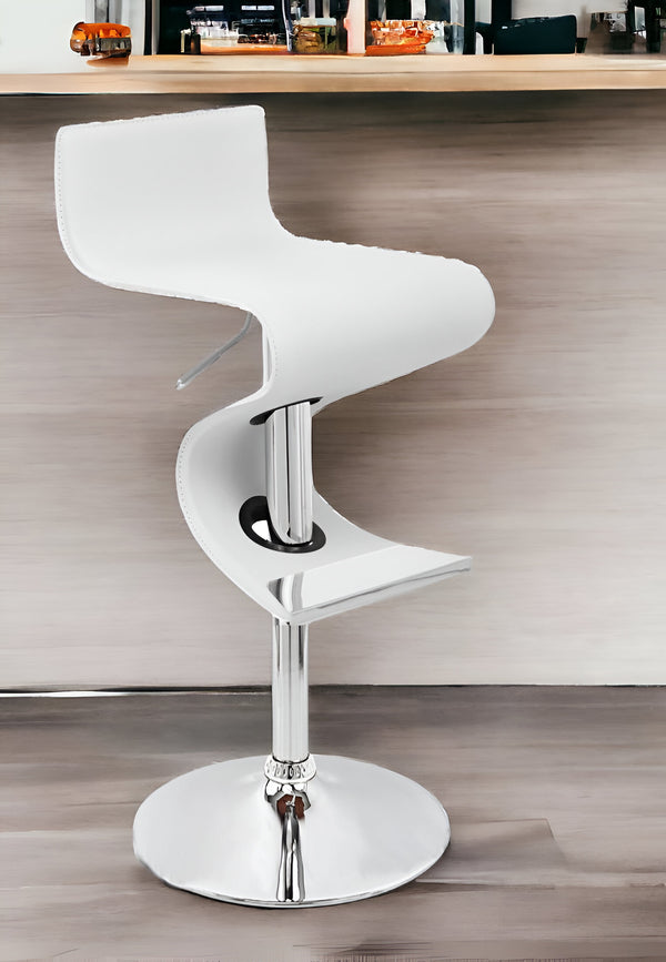 Homeroots White And Silver Faux Leather And Metal Low Back Adjustable Height Bar Chair   555046