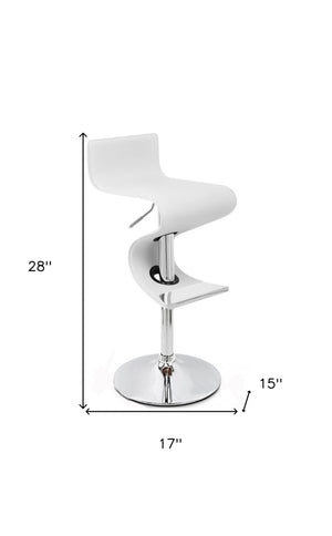 Homeroots White And Silver Faux Leather And Metal Low Back Adjustable Height Bar Chair   555046