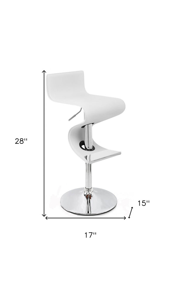 Homeroots White And Silver Faux Leather And Metal Low Back Adjustable Height Bar Chair   555046