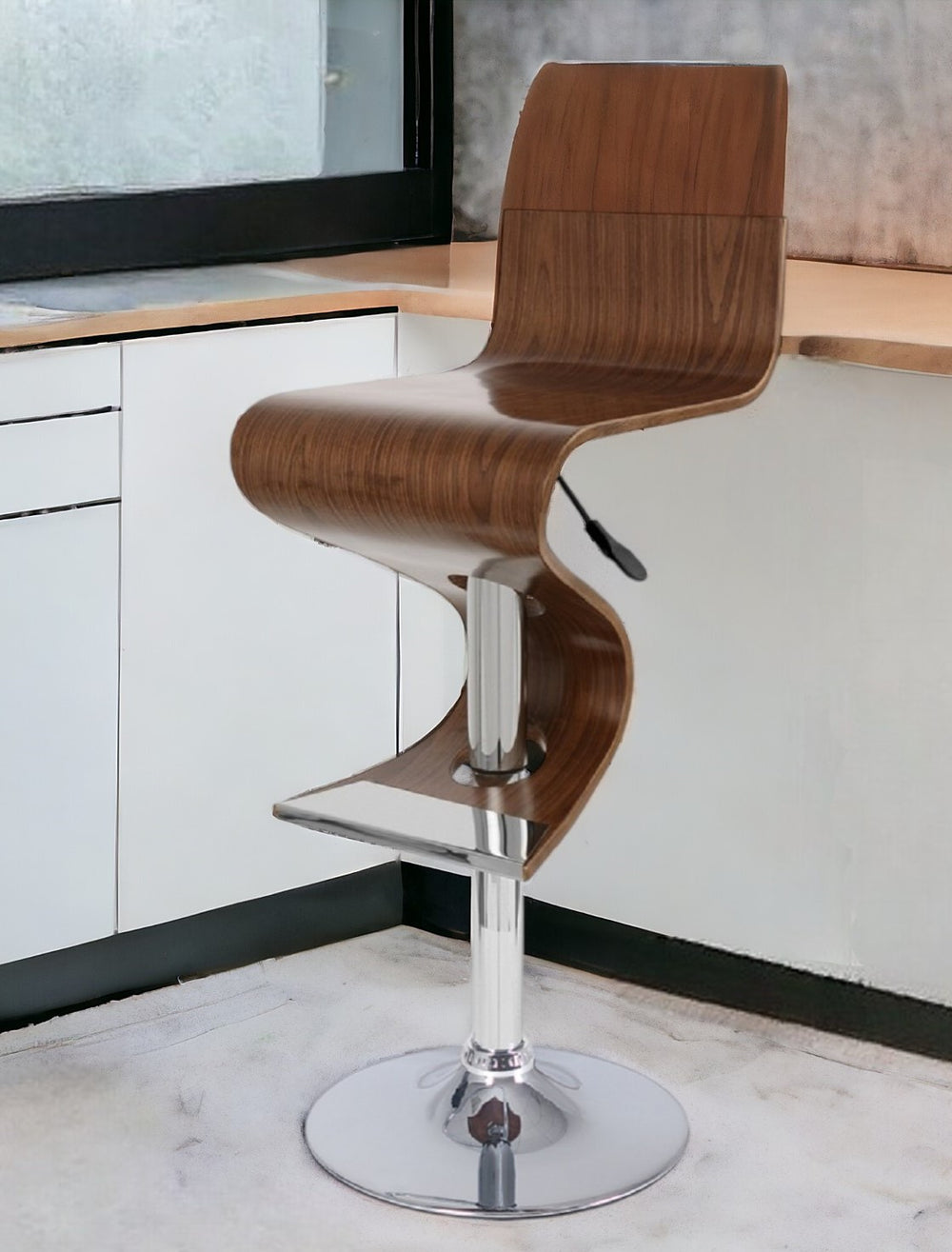 Homeroots Brown And Silver Faux Leather And Metal Low Back Adjustable Height Bar Chair   555047