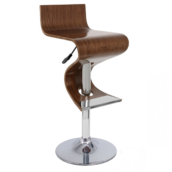 Homeroots Brown And Silver Faux Leather And Metal Low Back Adjustable Height Bar Chair   555047