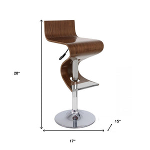 Homeroots Brown And Silver Faux Leather And Metal Low Back Adjustable Height Bar Chair   555047