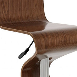 Homeroots Brown And Silver Faux Leather And Metal Low Back Adjustable Height Bar Chair   555047