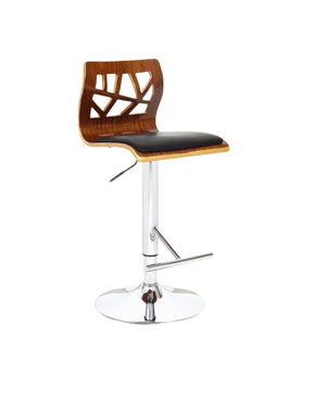 Homeroots Black Brown And Silver Faux Leather And Wood Low Back Adjustable Height Bar Chair   555048