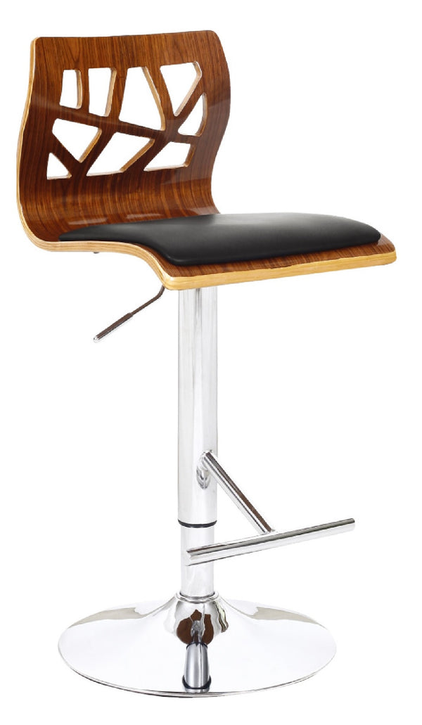 Homeroots Black Brown And Silver Faux Leather And Wood Low Back Adjustable Height Bar Chair   555048
