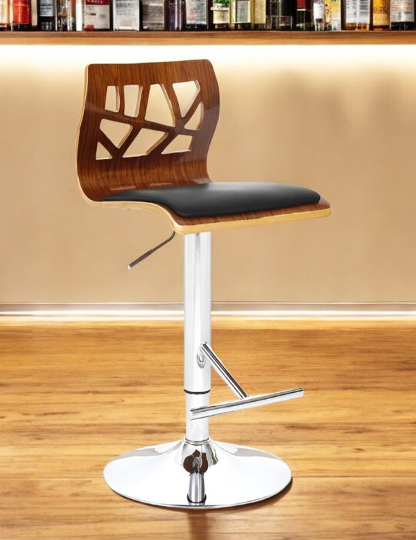 HomeRoots Black Faux Leather and Wood Low Back Bar Chair - Adjustable Height for Stylish Kitchen Seating 555048