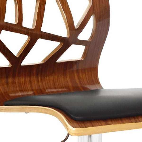 HomeRoots Black Faux Leather and Wood Low Back Bar Chair - Adjustable Height for Stylish Kitchen Seating 555048