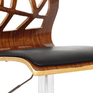 Homeroots Black Brown And Silver Faux Leather And Wood Low Back Adjustable Height Bar Chair   555048