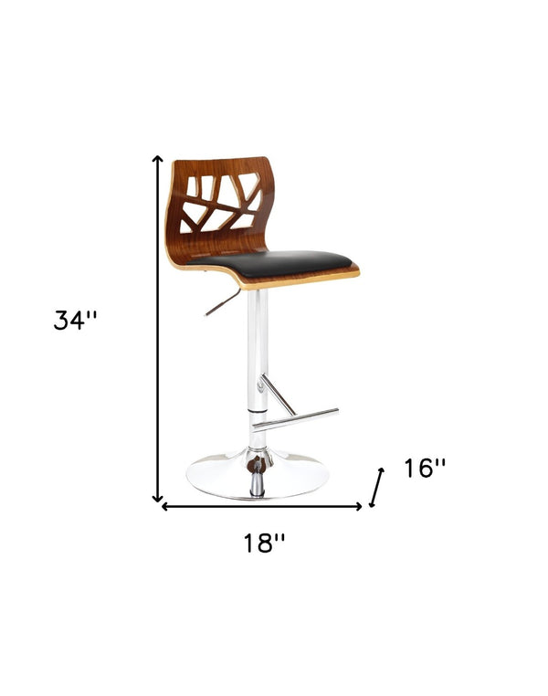 HomeRoots Black Faux Leather and Wood Low Back Bar Chair - Adjustable Height for Stylish Kitchen Seating 555048