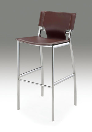 HomeRoots Set of Two 25" Brown Faux Leather Bar Stools with Silver Metal Frame for Modern Kitchen Style 555049