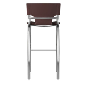 HomeRoots Set of Two 25" Brown Faux Leather Bar Stools with Silver Metal Frame for Modern Kitchen Style 555049