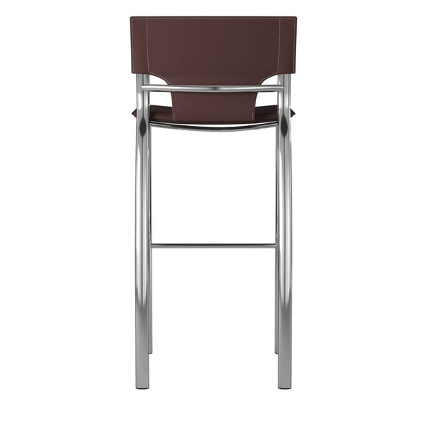 HomeRoots Set of Two 25" Brown Faux Leather Bar Stools with Silver Metal Frame for Modern Kitchen Style 555049