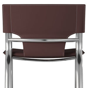 HomeRoots Set of Two 25" Brown Faux Leather Bar Stools with Silver Metal Frame for Modern Kitchen Style 555049