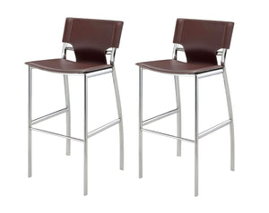 HomeRoots Set of Two 25" Brown Faux Leather Bar Stools with Silver Metal Frame for Modern Kitchen Style 555049