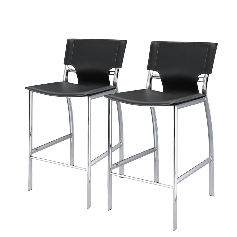 Homeroots Set Of Two 25" Gray And Silver Faux Leather And Metal Low Back Counter Height Bar Chairs   555050