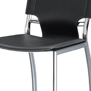Homeroots Set Of Two 25" Black And Silver Faux Leather And Metal Low Back Counter Height Bar Chairs   555051