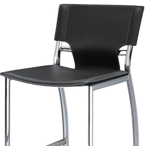 Homeroots Set Of Two 25" Black And Silver Faux Leather And Metal Low Back Counter Height Bar Chairs   555051