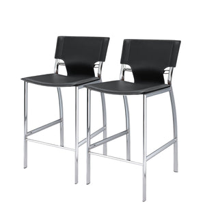 Homeroots Set Of Two 25" Black And Silver Faux Leather And Metal Low Back Counter Height Bar Chairs   555051
