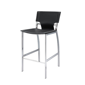 Homeroots Set Of Two 25" Black And Silver Faux Leather And Metal Low Back Counter Height Bar Chairs   555051