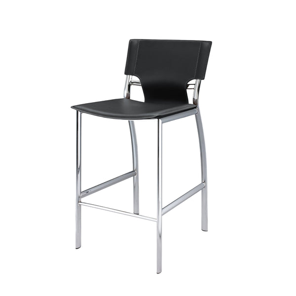 Homeroots Set Of Two 25" Black And Silver Faux Leather And Metal Low Back Counter Height Bar Chairs   555051
