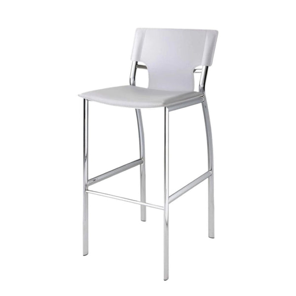 HomeRoots Set of Two Modern White Faux Leather Counter Height Bar Chairs with Silver Metal Base 555052