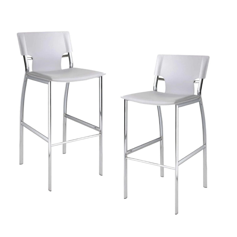 HomeRoots Set of Two Modern White Faux Leather Counter Height Bar Chairs with Silver Metal Base 555052