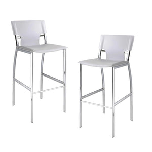 HomeRoots Set of Two Modern White Faux Leather Counter Height Bar Chairs with Silver Metal Base 555052