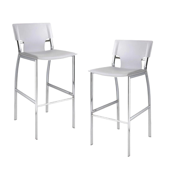 HomeRoots Set of Two Modern White Faux Leather Counter Height Bar Chairs with Silver Metal Base 555052
