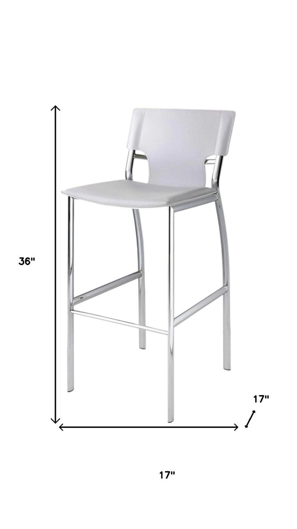 HomeRoots Set of Two Modern White Faux Leather Counter Height Bar Chairs with Silver Metal Base 555052