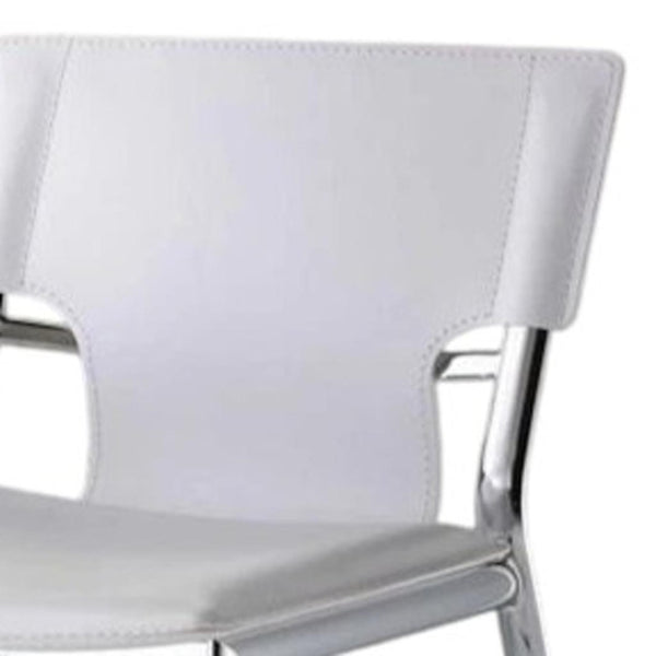 HomeRoots Set of Two Modern White Faux Leather Counter Height Bar Chairs with Silver Metal Base 555052