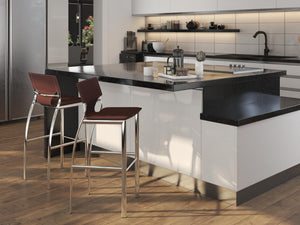 HomeRoots Set of Two Stylish 29" Brown Faux Leather and Silver Metal Low Back Bar Chairs for Modern Homes 555053