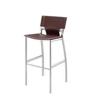 HomeRoots Set of Two Stylish 29" Brown Faux Leather and Silver Metal Low Back Bar Chairs for Modern Homes 555053