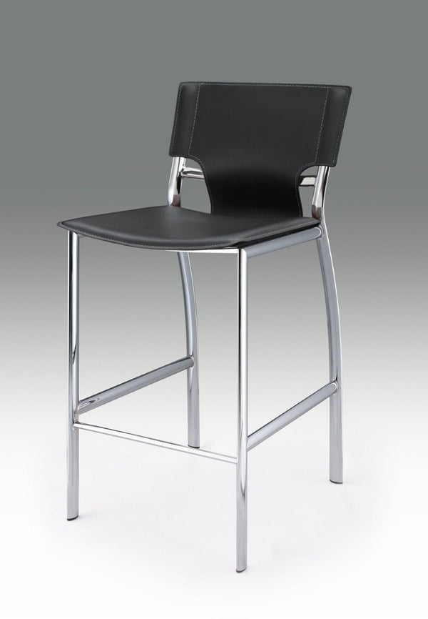 HomeRoots Set of Two 29" Gray Faux Leather Bar Chairs with Silver Metal Frame for Modern Kitchen & Home Bars 555054