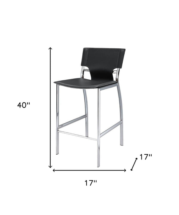 HomeRoots Set of Two 29" Gray Faux Leather Bar Chairs with Silver Metal Frame for Modern Kitchen & Home Bars 555054
