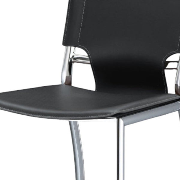 HomeRoots Set of Two 29" Gray Faux Leather Bar Chairs with Silver Metal Frame for Modern Kitchen & Home Bars 555054