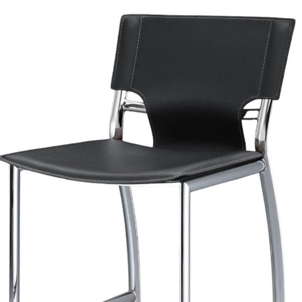 HomeRoots Set of Two 29" Gray Faux Leather Bar Chairs with Silver Metal Frame for Modern Kitchen & Home Bars 555054