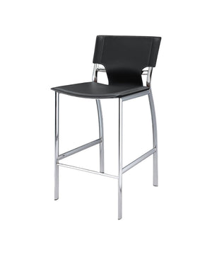HomeRoots Set of Two 29" Gray Faux Leather Bar Chairs with Silver Metal Frame for Modern Kitchen & Home Bars 555054