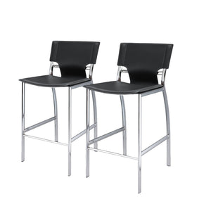 HomeRoots Set of Two 29" Gray Faux Leather Bar Chairs with Silver Metal Frame for Modern Kitchen & Home Bars 555054
