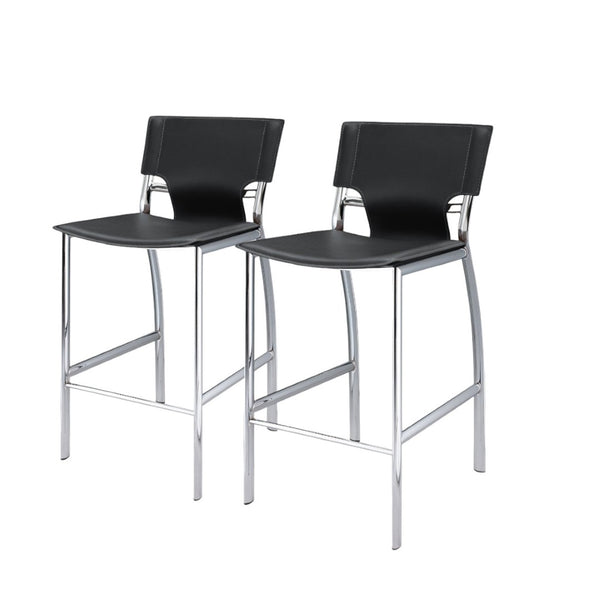 HomeRoots Set of Two 29" Gray Faux Leather Bar Chairs with Silver Metal Frame for Modern Kitchen & Home Bars 555054