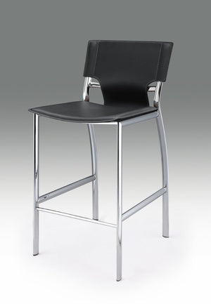 HomeRoots Set of Two Low Back Bar Height Chairs in Black Faux Leather and Silver Metal – Modern Comfort! 555055