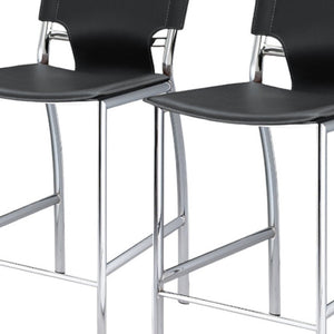 HomeRoots Set of Two Low Back Bar Height Chairs in Black Faux Leather and Silver Metal – Modern Comfort! 555055