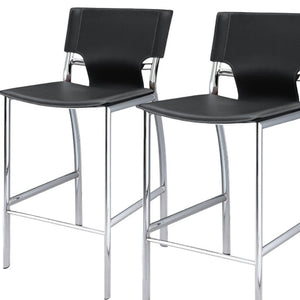 HomeRoots Set of Two Low Back Bar Height Chairs in Black Faux Leather and Silver Metal – Modern Comfort! 555055