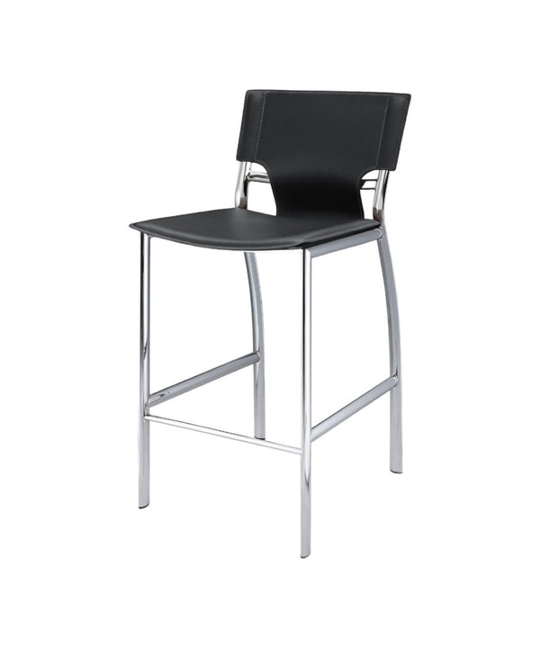 HomeRoots Set of Two Low Back Bar Height Chairs in Black Faux Leather and Silver Metal – Modern Comfort! 555055