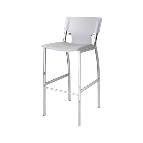HomeRoots Set of Two Modern 29" White Faux Leather Bar Stools with Silver Metal Frame, Stylish Comfort 555056