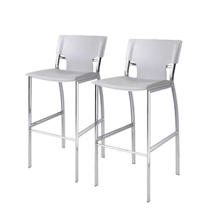 HomeRoots Set of Two Modern 29" White Faux Leather Bar Stools with Silver Metal Frame, Stylish Comfort 555056