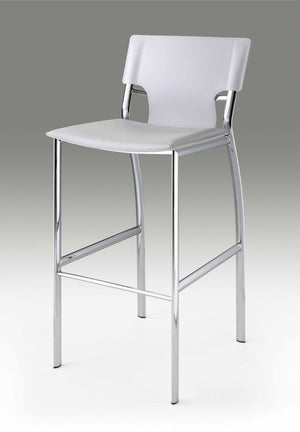 HomeRoots Set of Two Modern 29" White Faux Leather Bar Stools with Silver Metal Frame, Stylish Comfort 555056