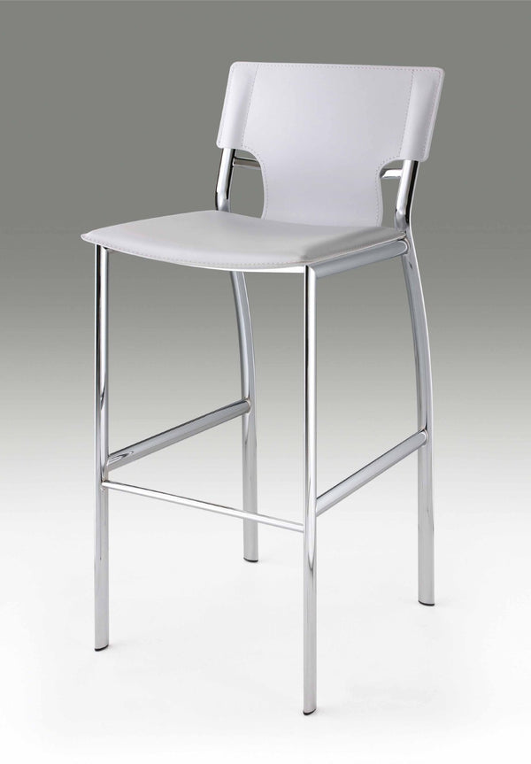 HomeRoots Set of Two Modern 29" White Faux Leather Bar Stools with Silver Metal Frame, Stylish Comfort 555056