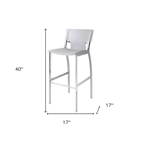 HomeRoots Set of Two Modern 29" White Faux Leather Bar Stools with Silver Metal Frame, Stylish Comfort 555056