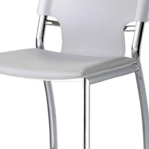 HomeRoots Set of Two Modern 29" White Faux Leather Bar Stools with Silver Metal Frame, Stylish Comfort 555056